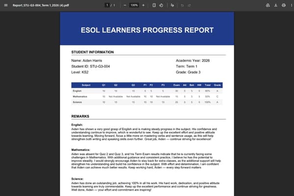 PDF Report Cards